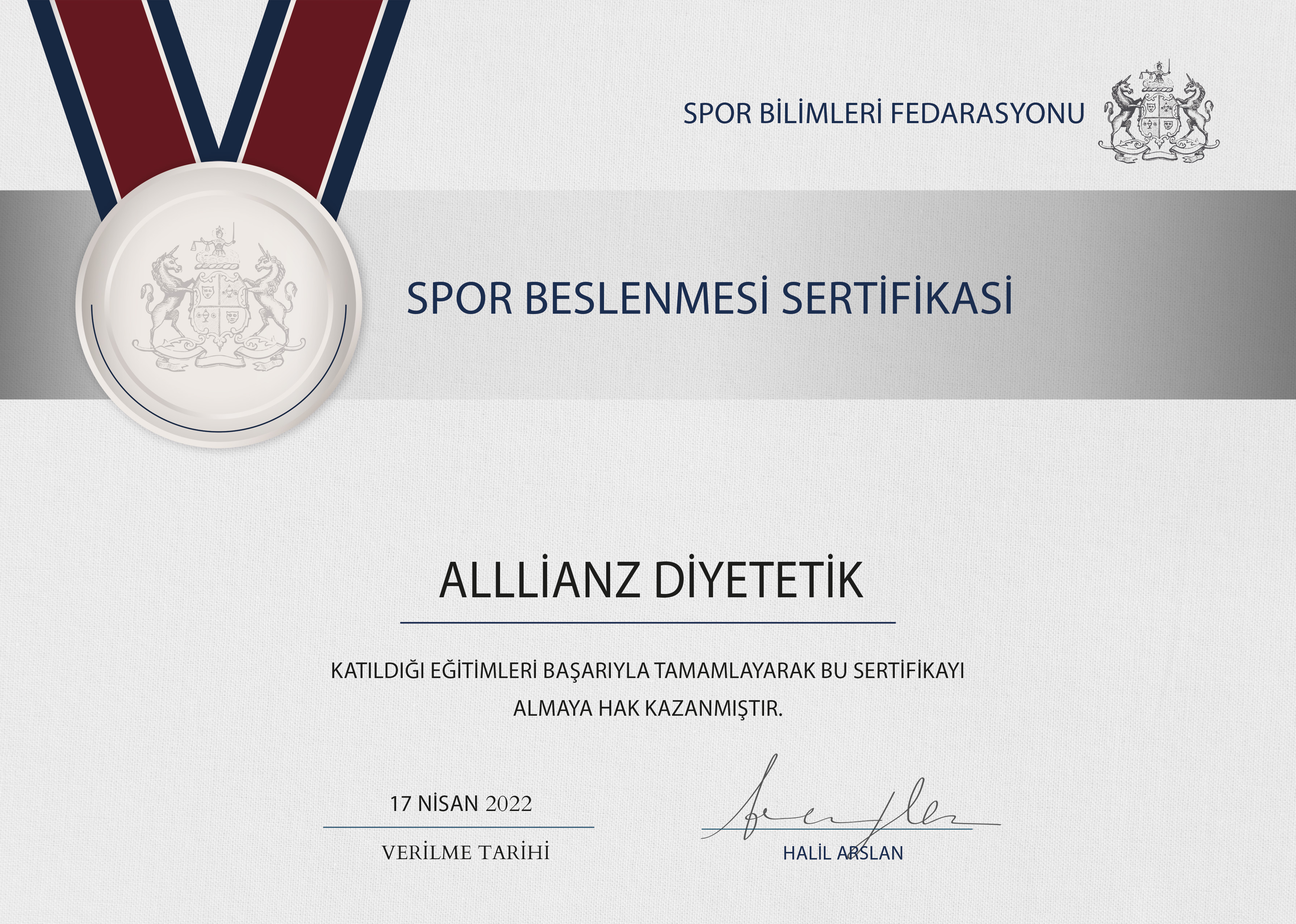 Spor Beslenmesi Sertifikası